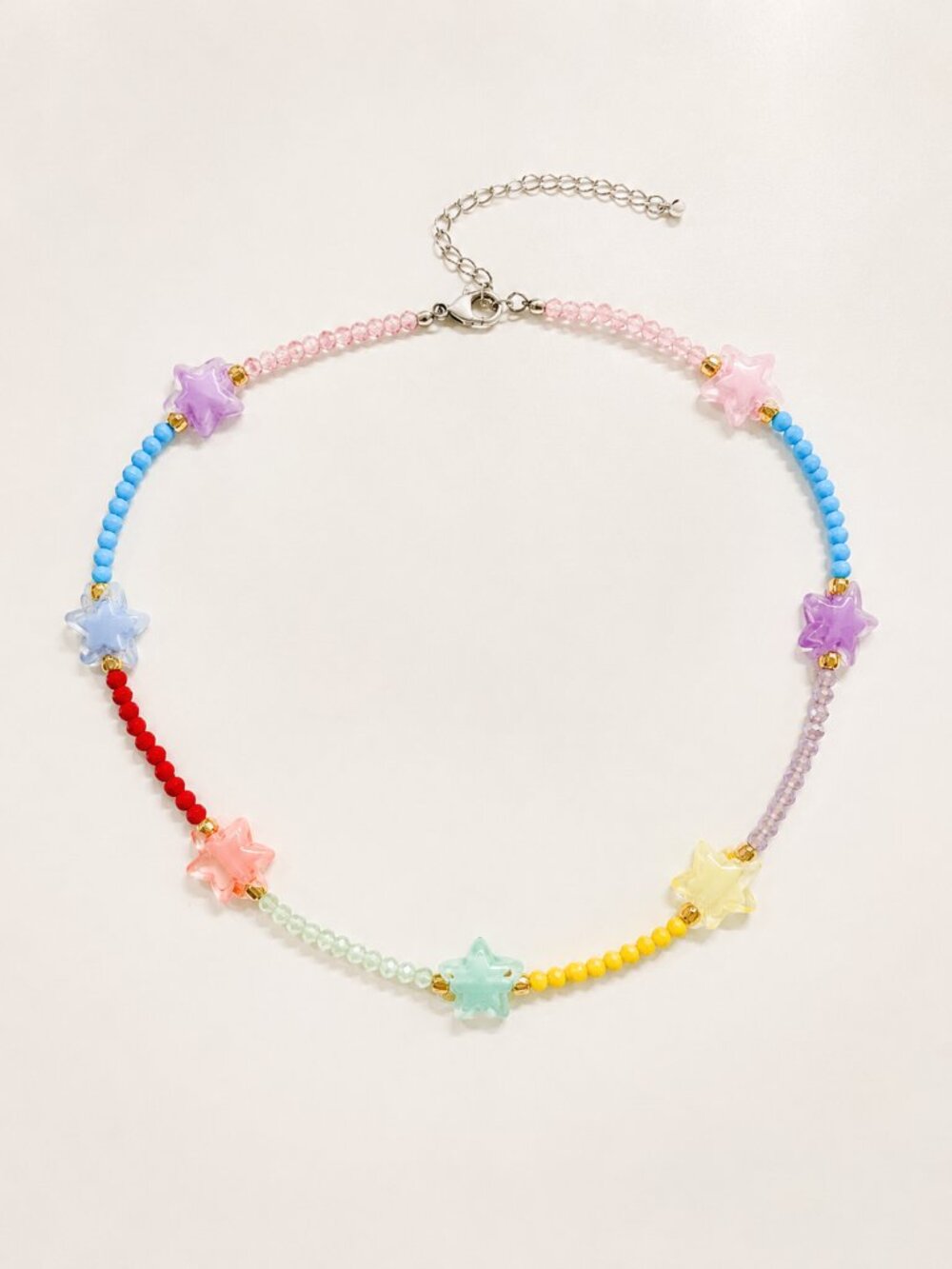 Candy Star Beaded Necklace - Adjustable Pastel Jewelry - Cute Summer Festival